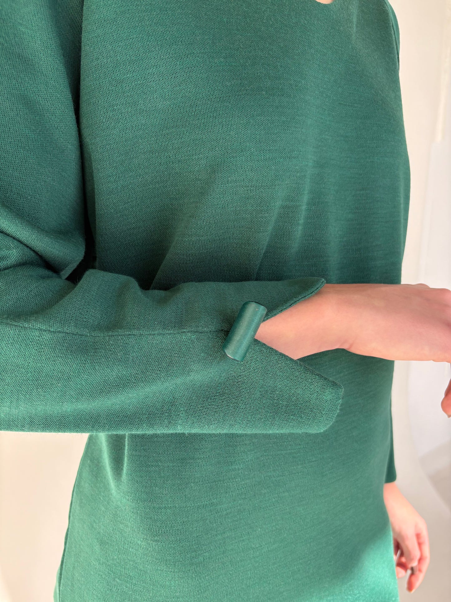 Rochie vintage forest green din lana extrafina cu detalii feminine