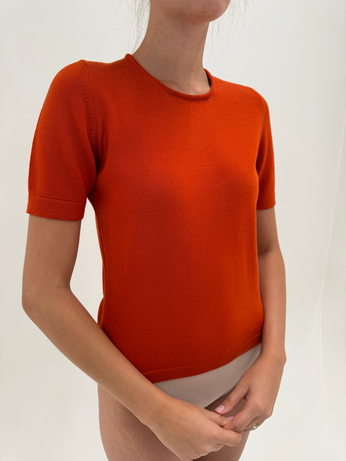 Top din lana merino extrafina  de brand luxury italian rust orange superb