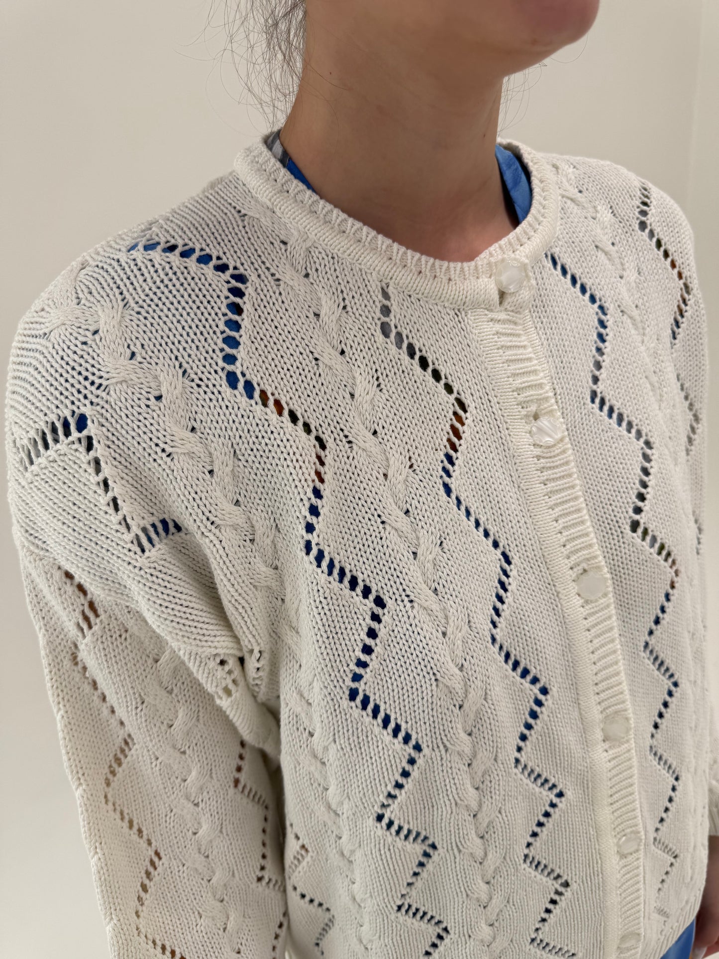 Cardigan vintage din Bumbac excepțional dantelat in croi lejer
