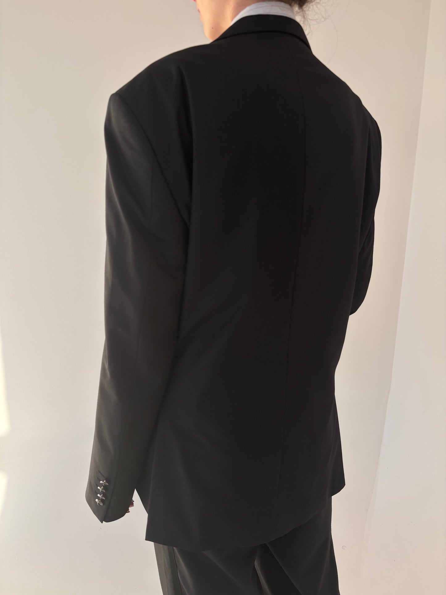 Sacou negru luxury de ocazie din stofă ultra fină super 120’s cu revere satinate