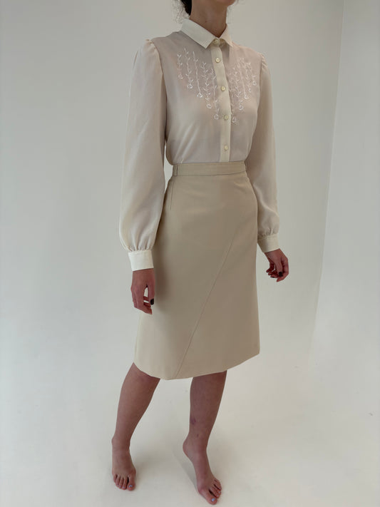 Fustă de brand luxury italian plus size Elena Miro light nude din lana extrafina
