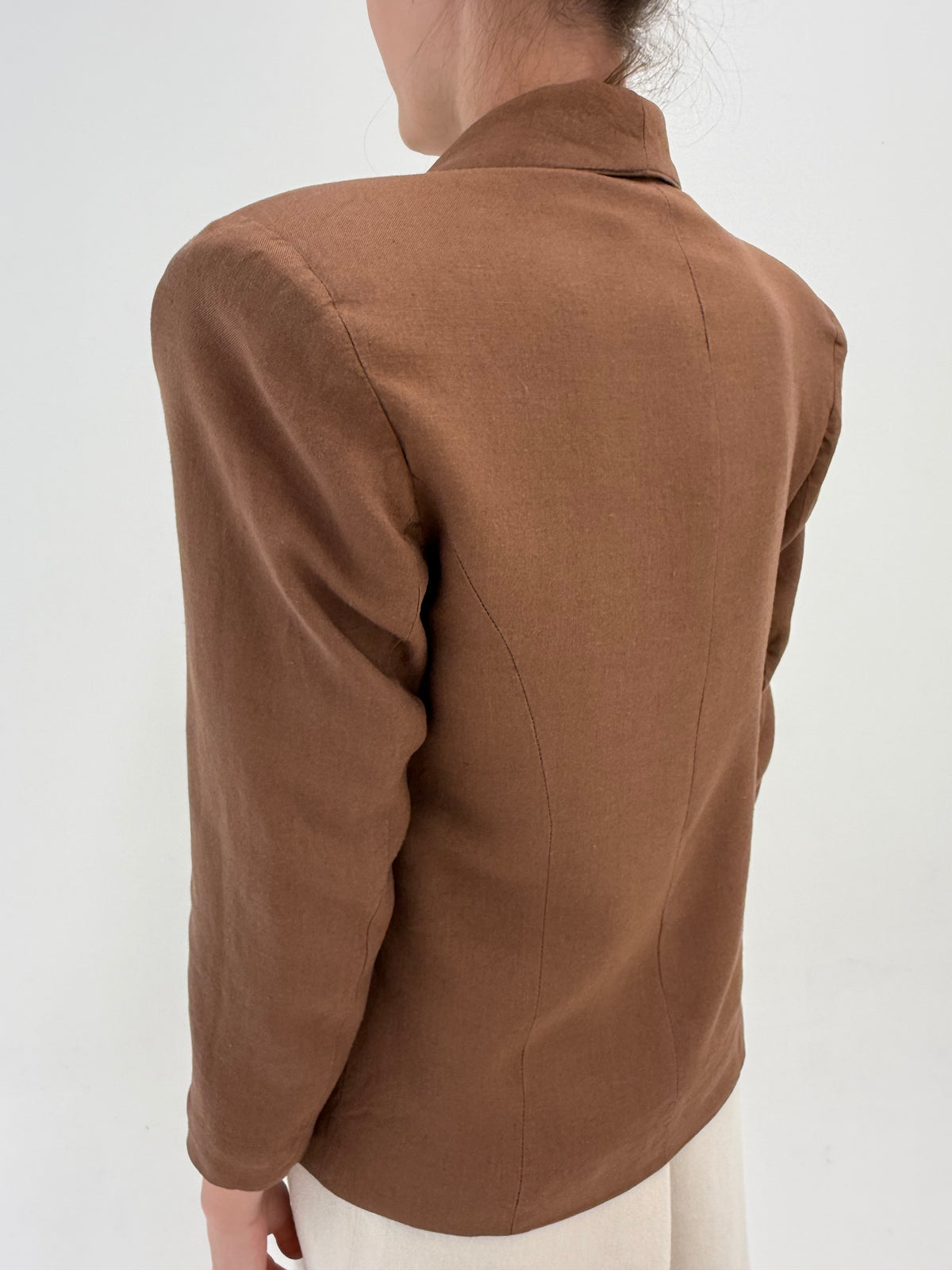 Sacou light chocolate brown vintage italian cu revere rotunjite din in premium