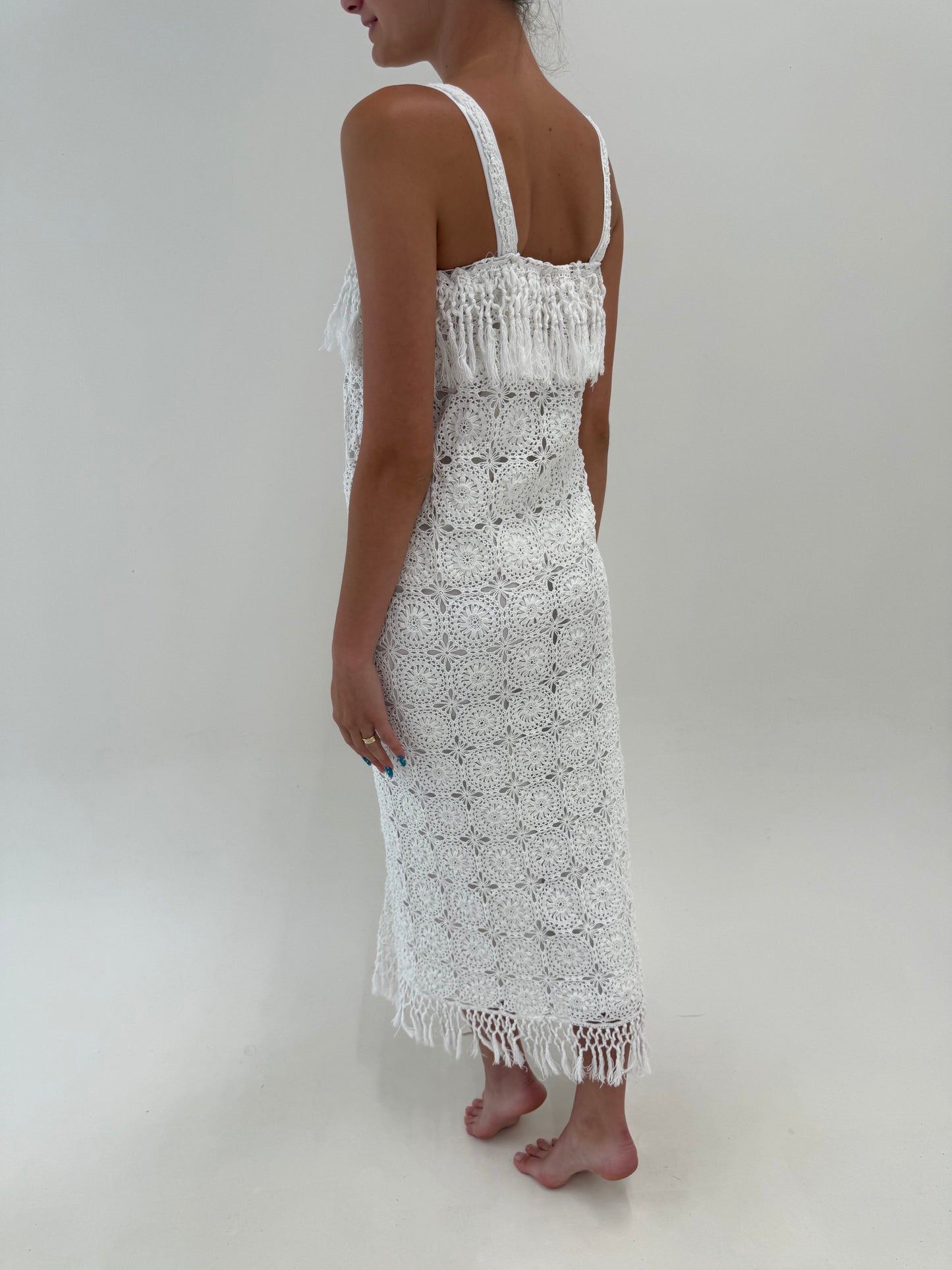 Rochie maxi bijuterie din dantelă macrame lucrată manual