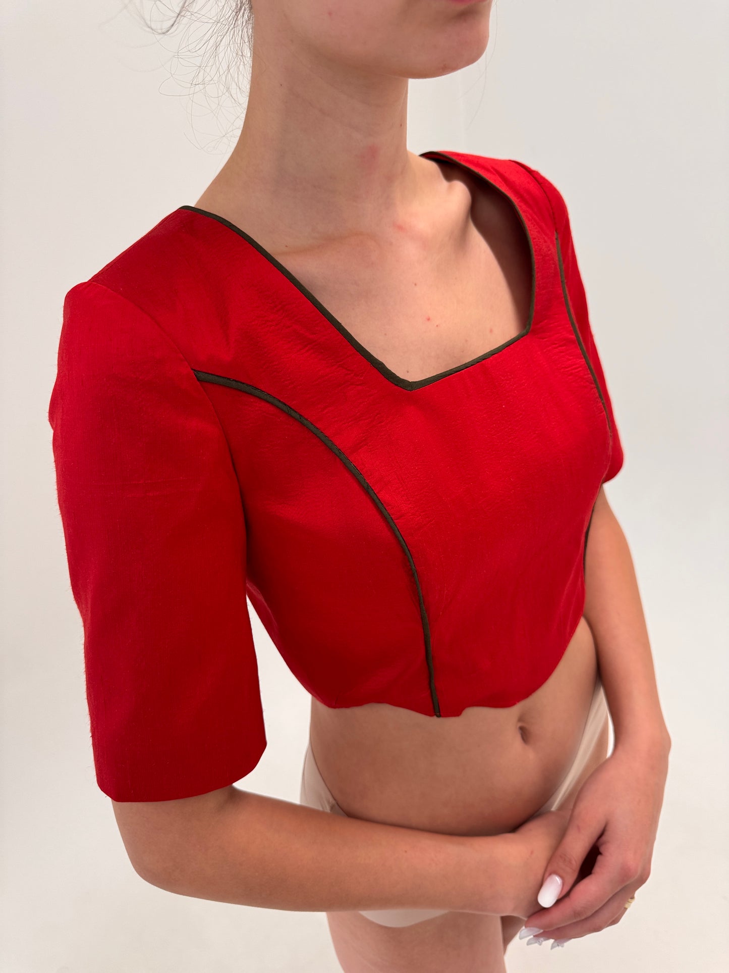 Corsaj din mătase naturală dupioni cherry red