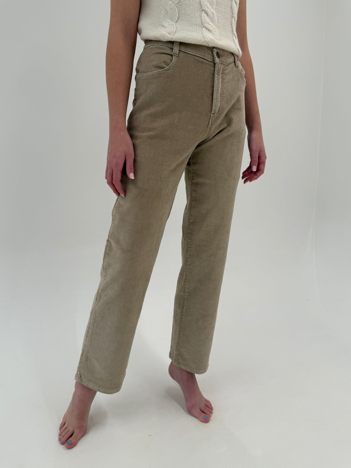 Pantaloni italienești light nude din corduroy modelator
