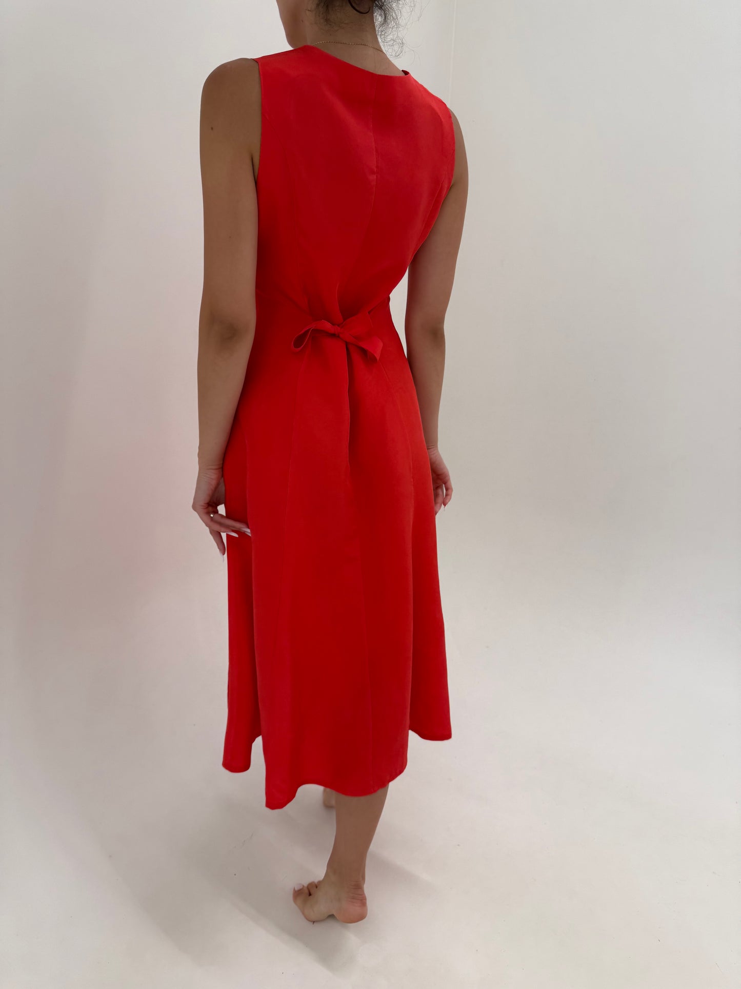 Rochie maxi italiană din mătase naturală electric coral red