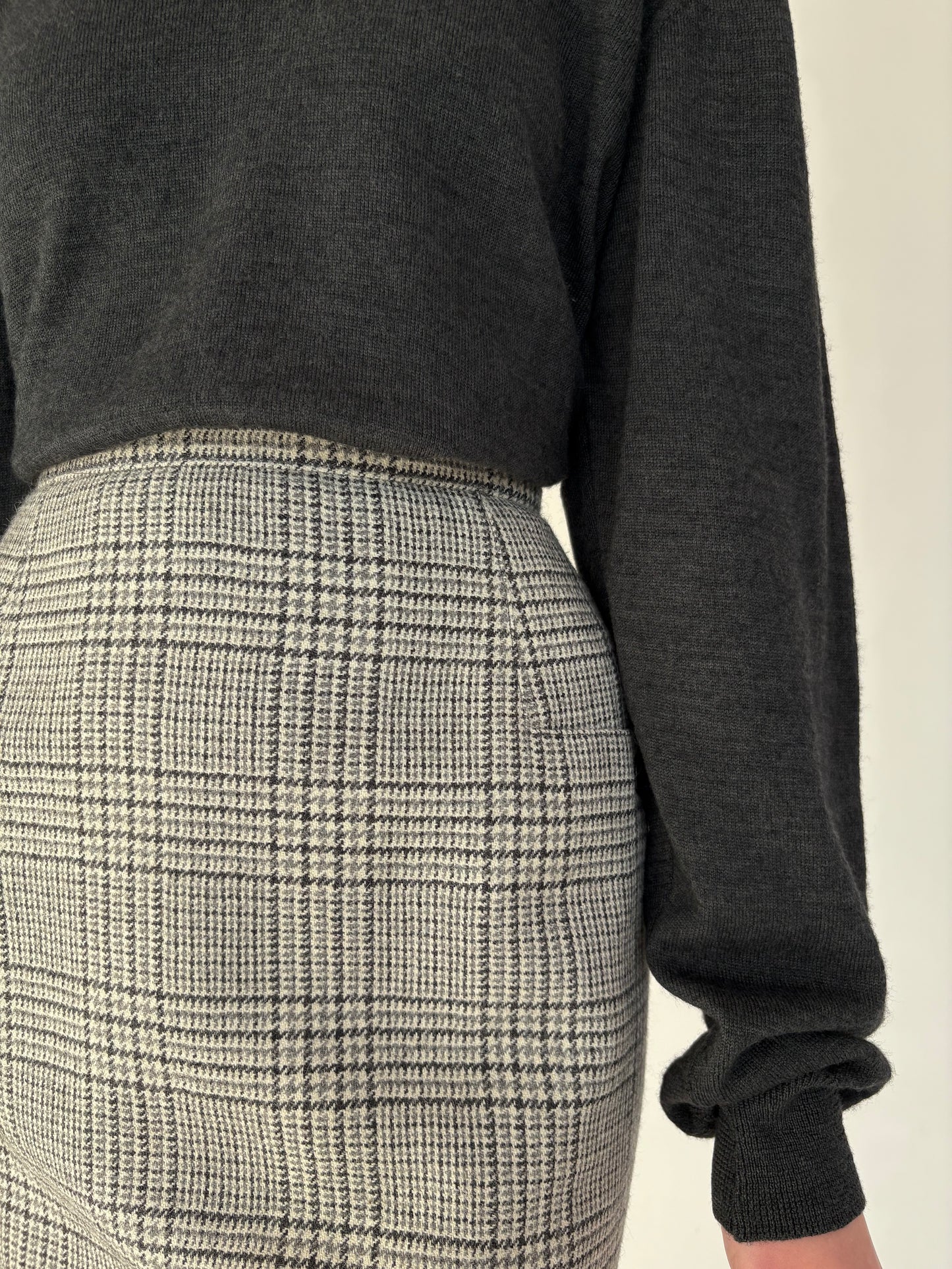 Fustă italiană din tweed de lana cu talie ultra înaltă în nuanțe neutre