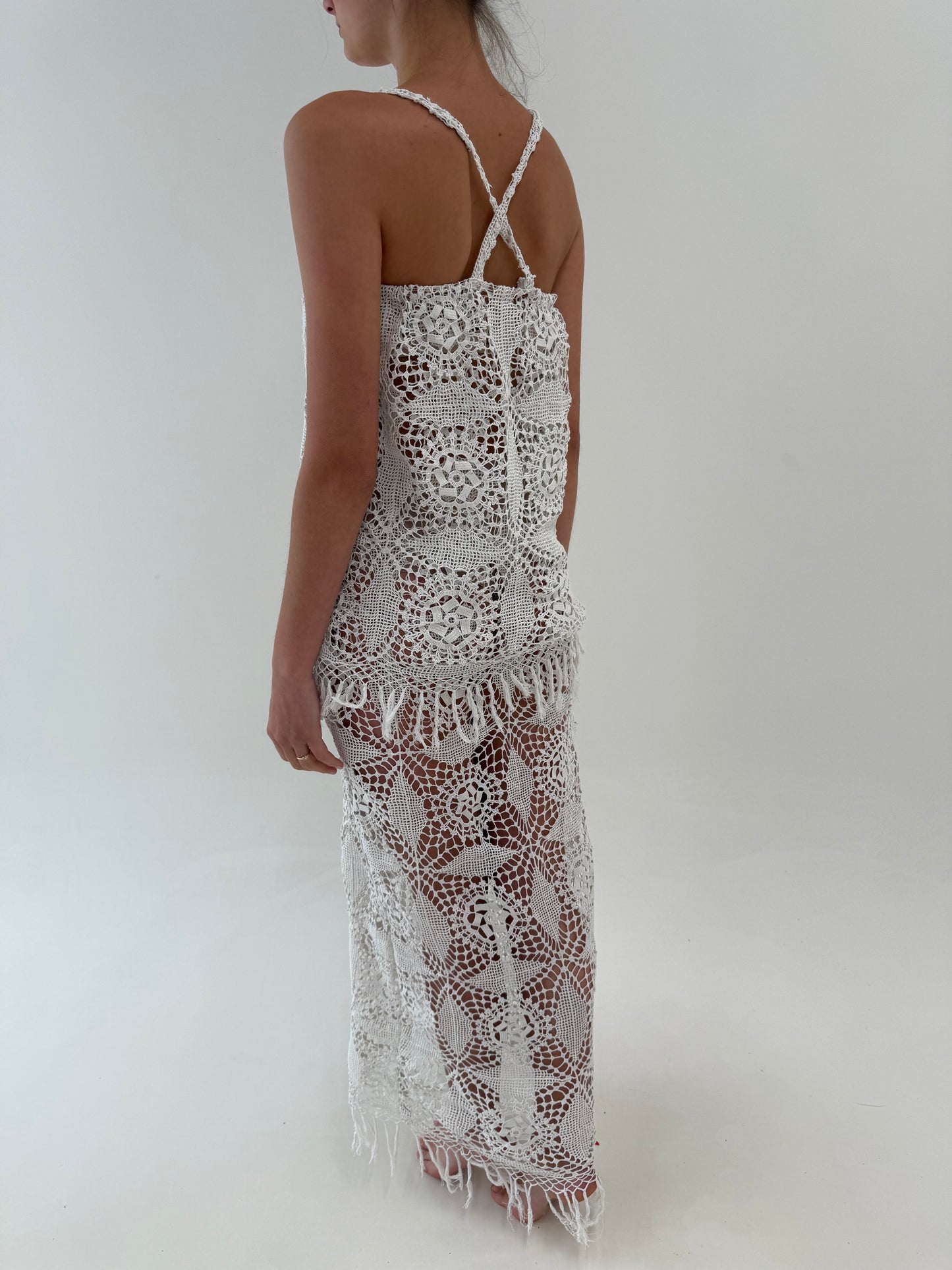 Rochie maxi spectaculoasă persoane foarte înalte din macrame lucrat manual