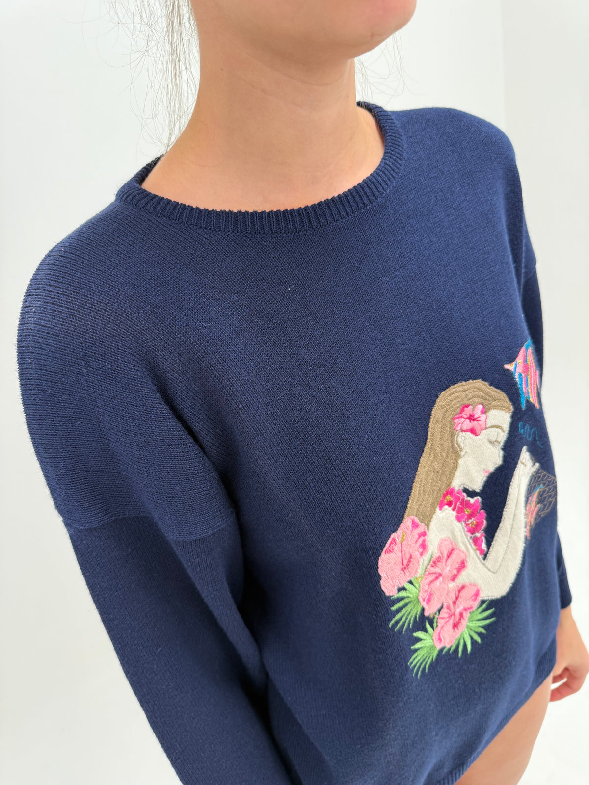 Pulover vintage petite din bumbac greu excepțional cu broderie