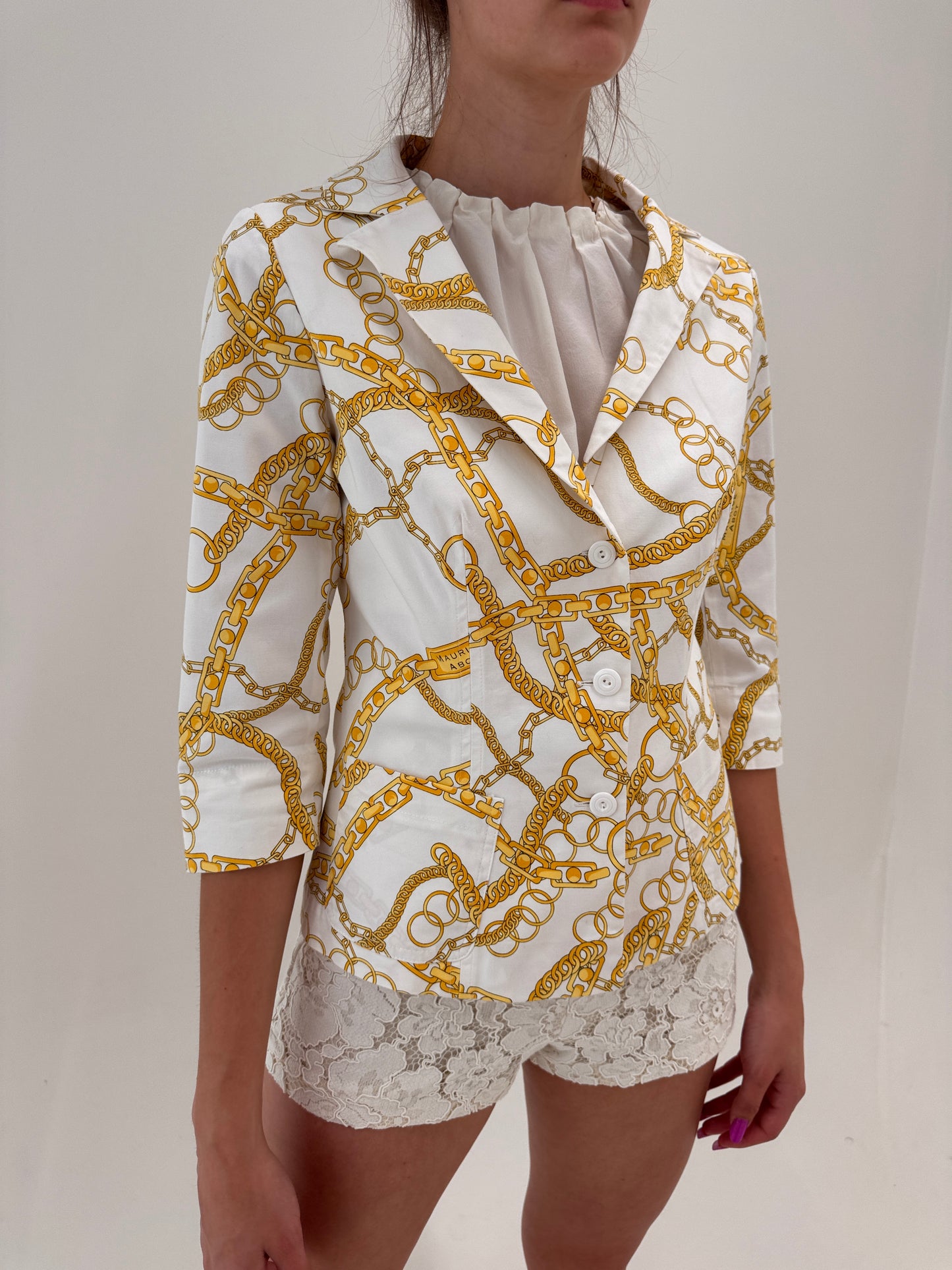 Sacou in stil Versace cambrat cu print baroc din poplin de bumbac ultra confort