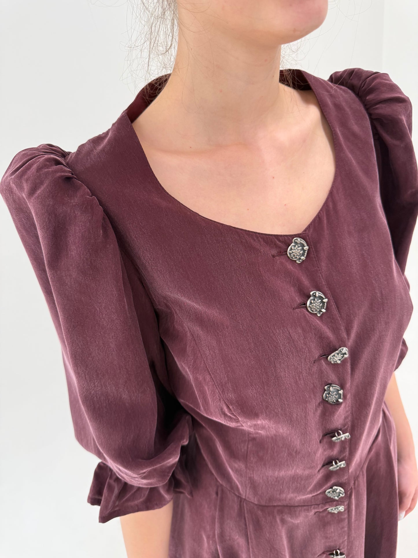 Rochie vintage plum din bumbac excepțional cu corsaj