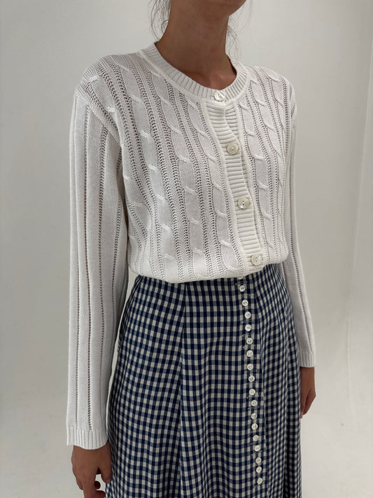 Cardigan vintage de bumbac alb de gramaj mare cu torsade