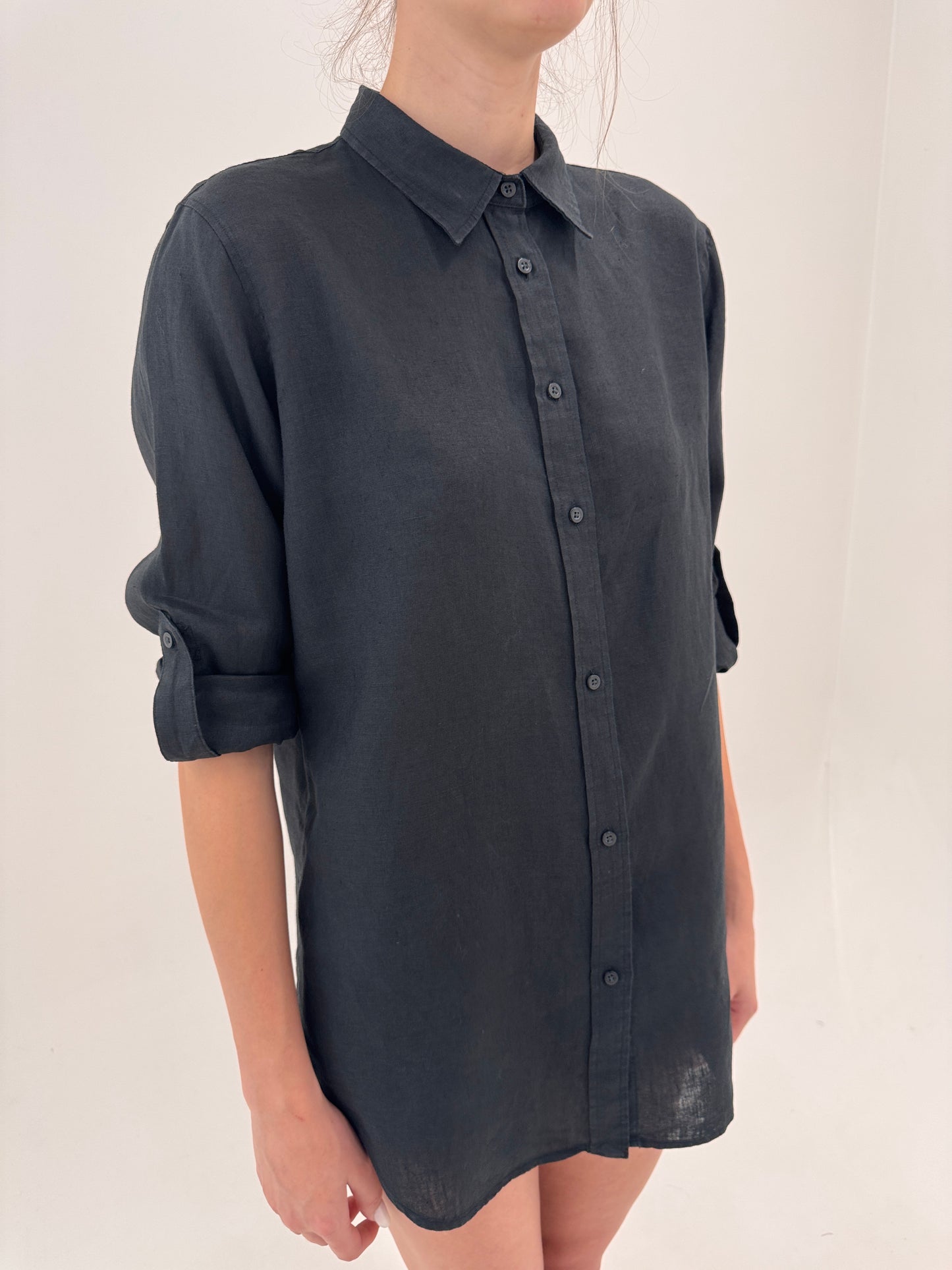 Cămașa Ralph Lauren din în charcoal gray cu mânecă reglabilă în croi oversized