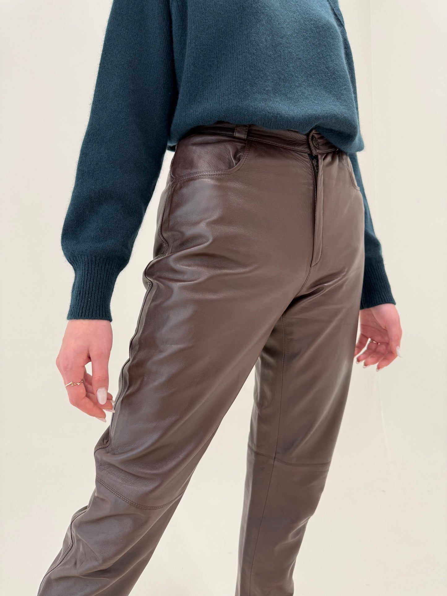 Pantaloni din piele naturală extrem de moale chocolate brown mom fit