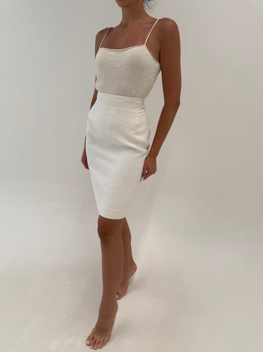 Fustă creion Max Mara din in cu talie ultra înaltă butter white