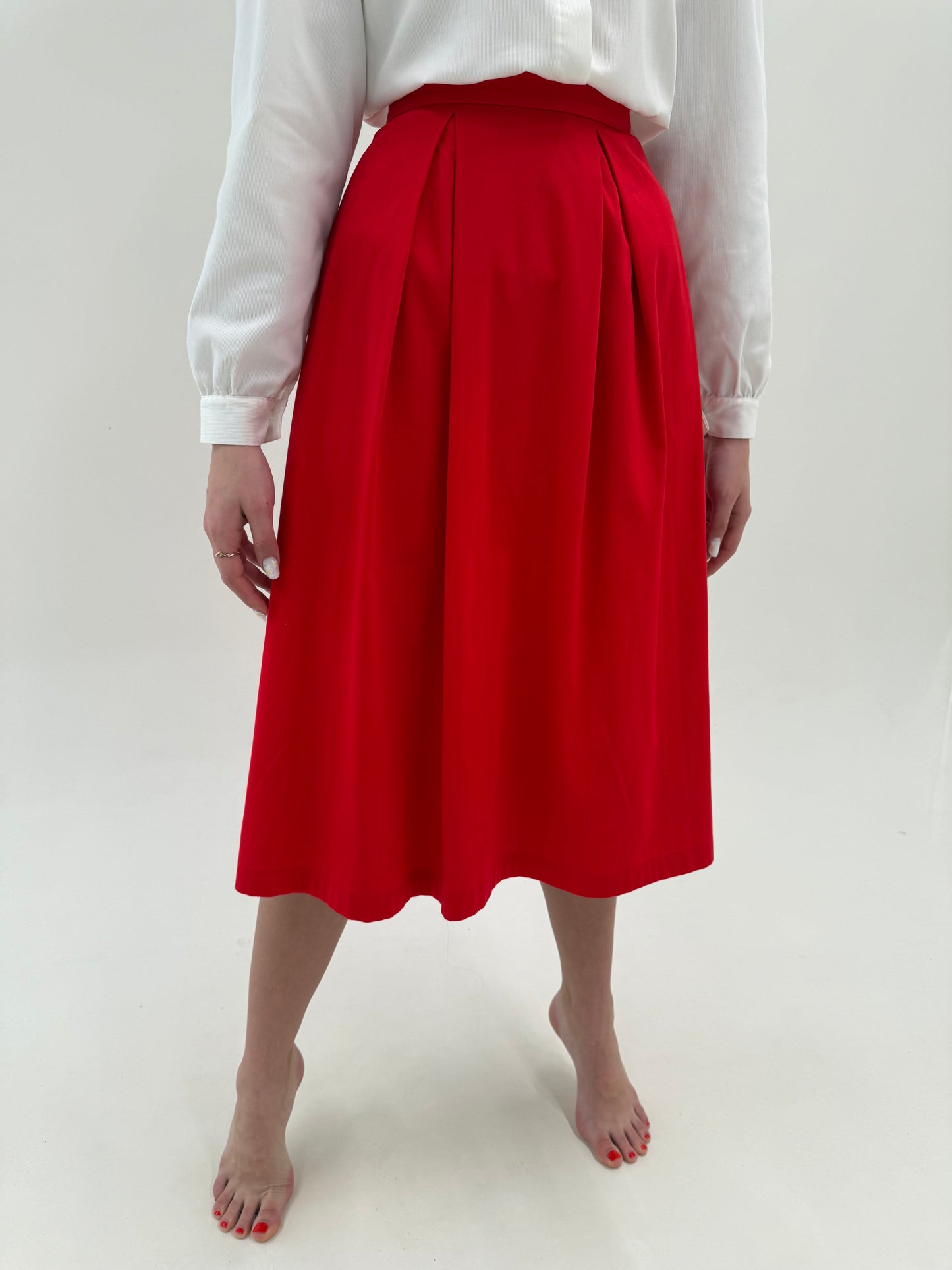 Fustă midi lung cherry red cu talie ultra înaltă marcată