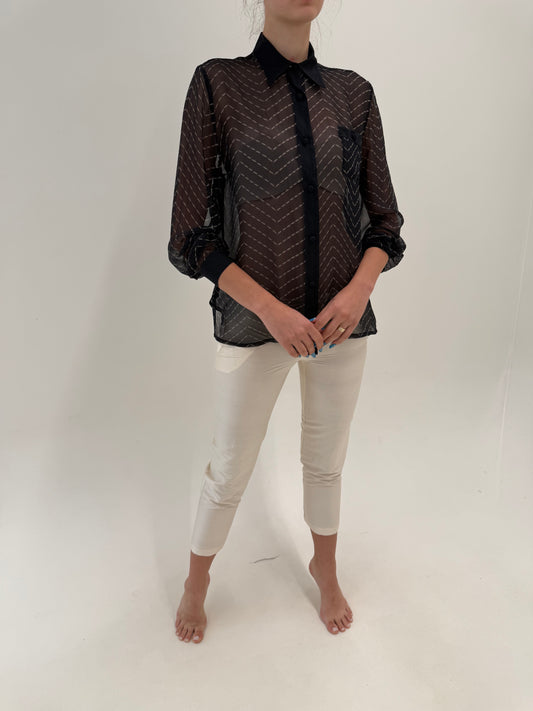 Pantaloni petite butter white perlati din mătase naturală dupioni