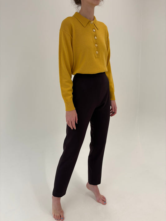 Pantaloni tigereta aubergine tall cu talie ultra înaltă din stofita confort