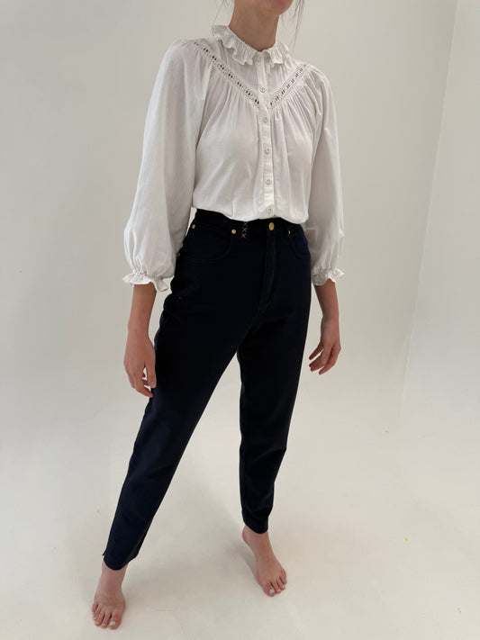 Jeans Navy tall de vară ultra confort cu feronerie aurie