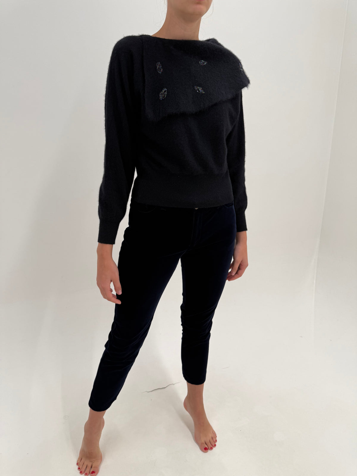 Pantaloni Armani petite albastru cerneală cu catifea de bumbac ultra confort