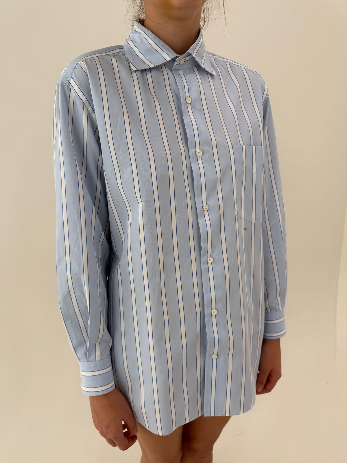Cămașa petite baby blue în dungi din poplin excepțional de bumbac