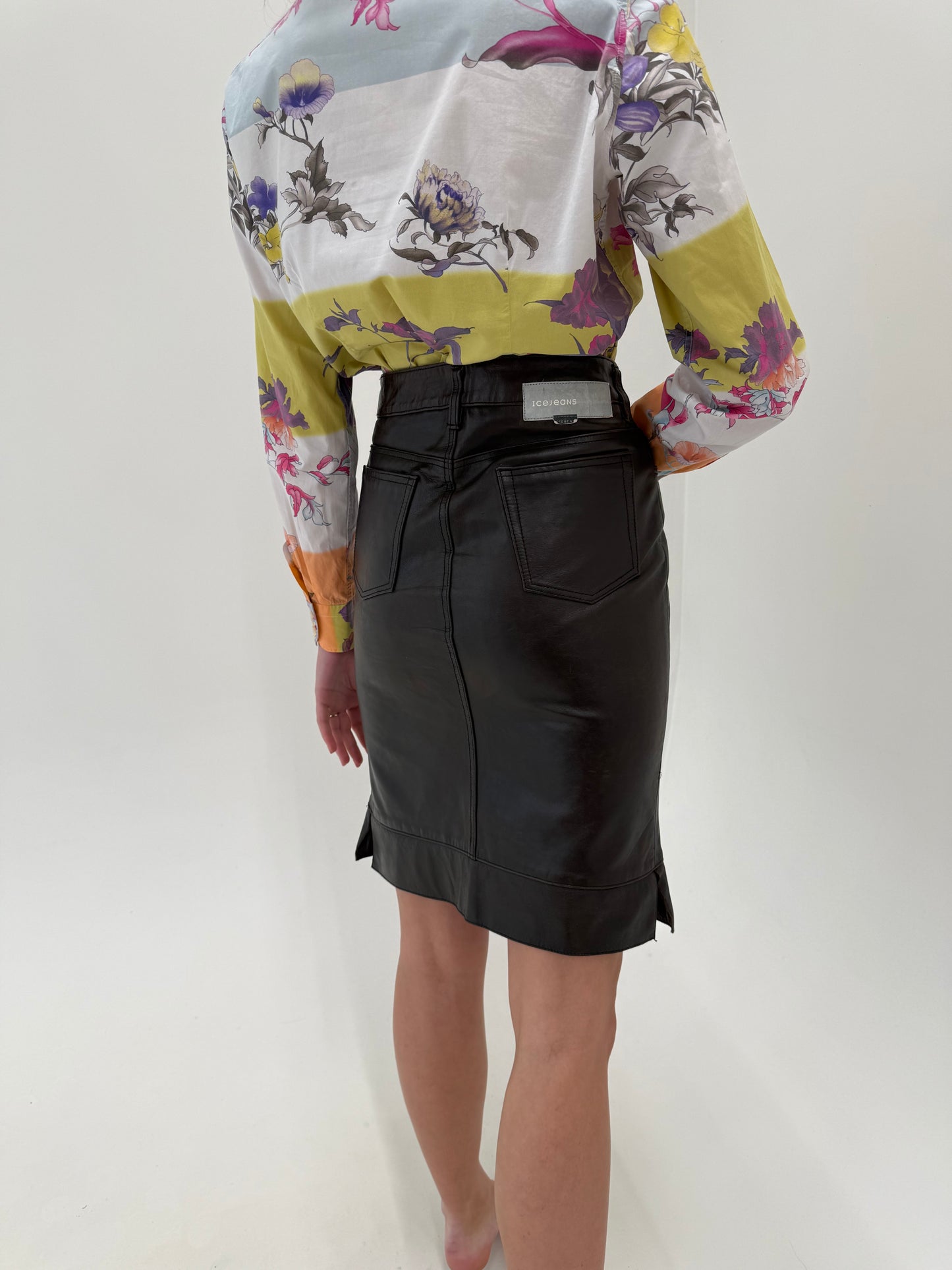 Fustă luxury Iceberg din piele naturală dark brown în croi chic mermaid