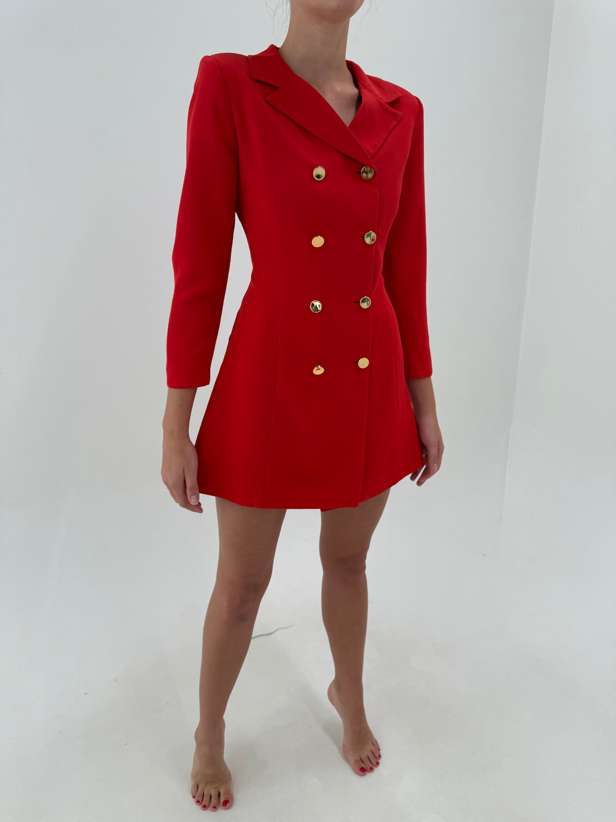 Rochie vintage din lana extrafina în croi cambrat tip sacou petite cu nasturi aurii