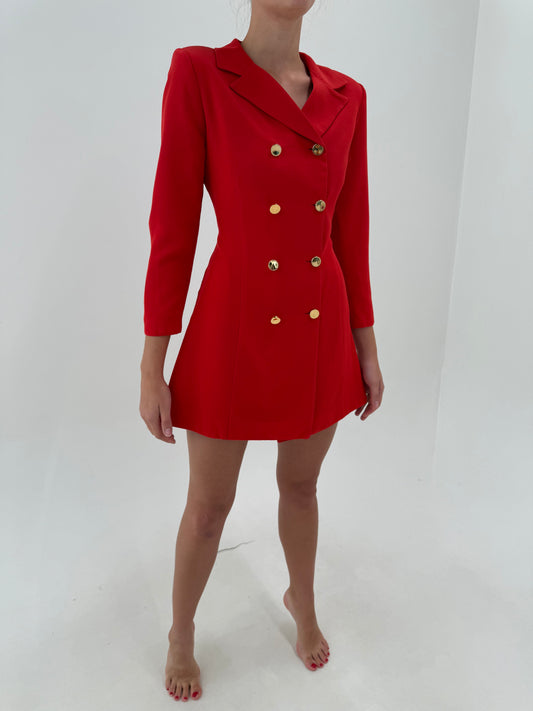 Rochie vintage din lana extrafina în croi cambrat tip sacou petite cu nasturi aurii