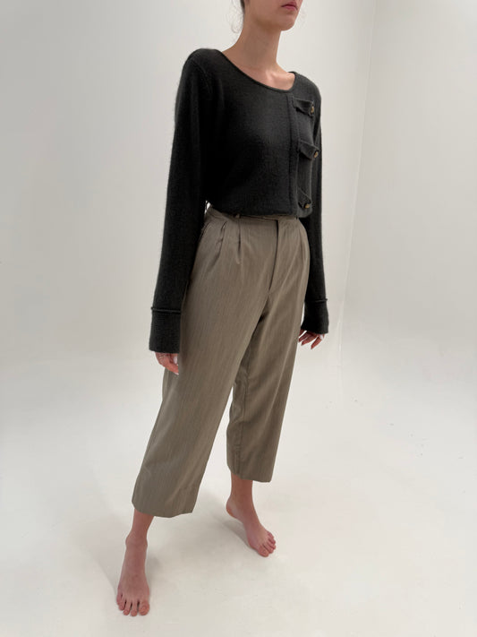 Pantaloni luxury Cacharel light taupe bude din stofita excepțională de primăvară