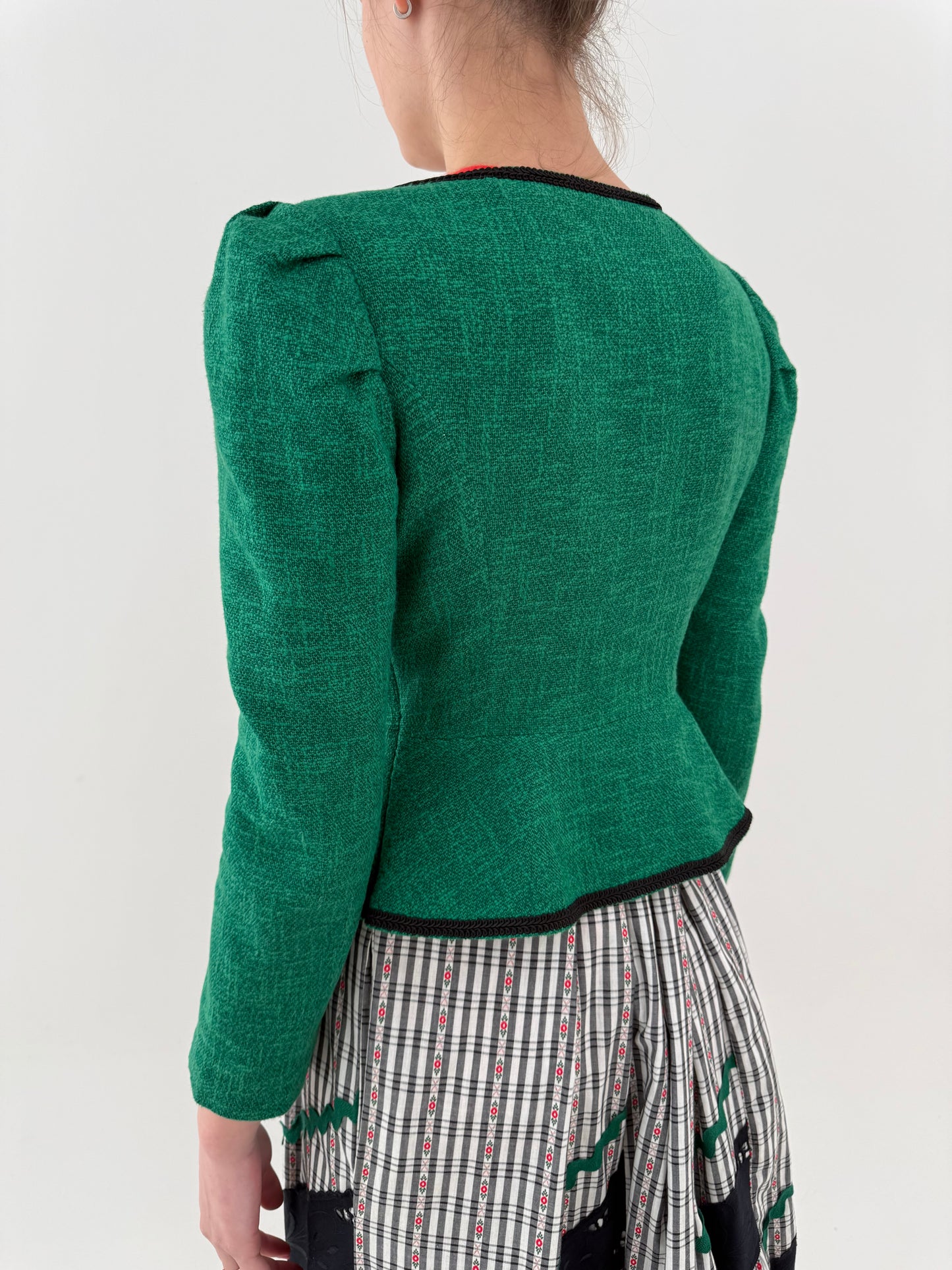 Sacou vintage din pânză ultra cambrat verde smarald excepțional