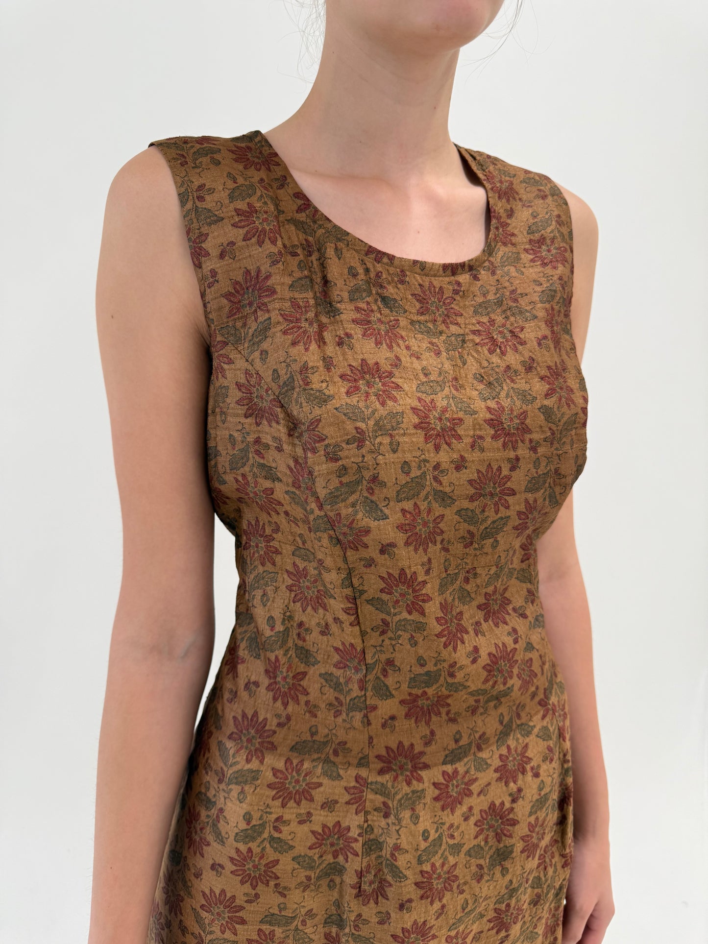 Rochie maxi vintage din panzica de mătase naturală cu print delicat
