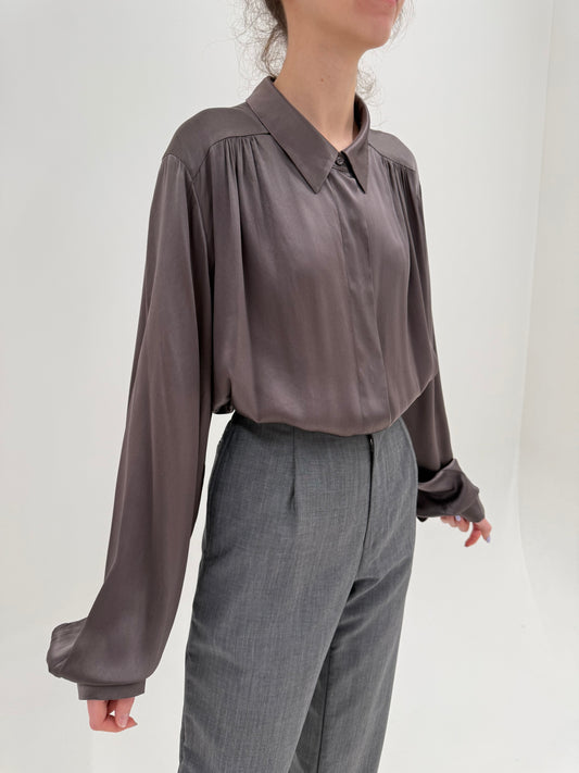 Cămașa Max Mara din mătase naturală bronz fumuriu