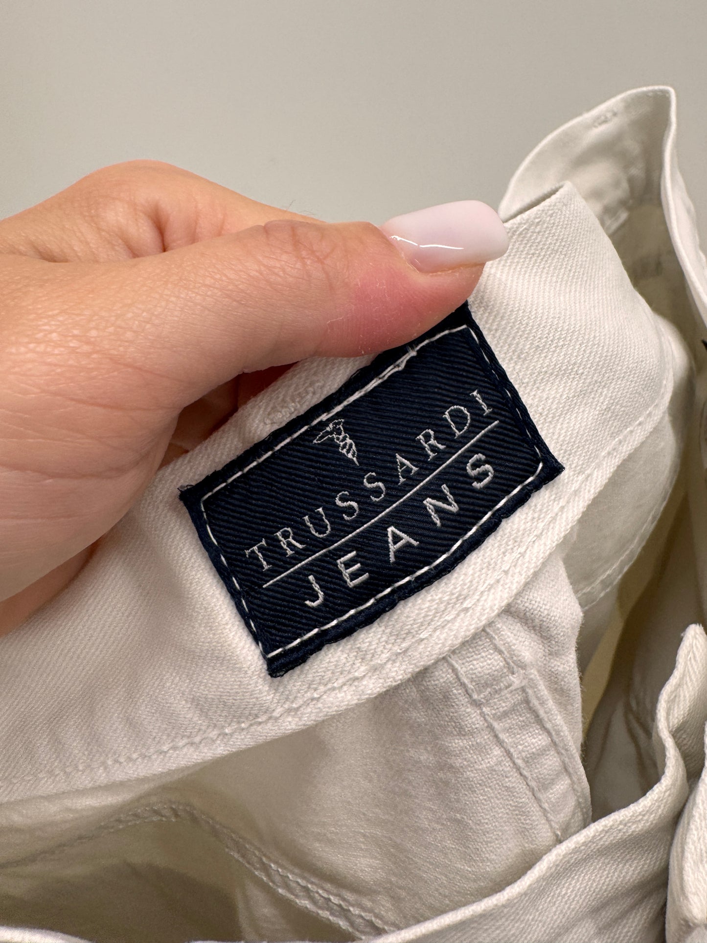 Pantaloni mom fit luxury Trussardi din bumbac ușor structurat