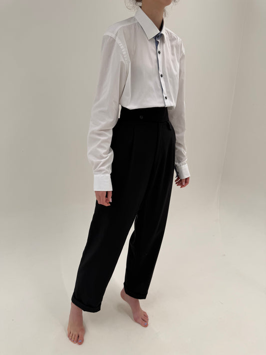 Pantaloni de ocazie cu talie ultra ultra înaltă negri din lana extrafina