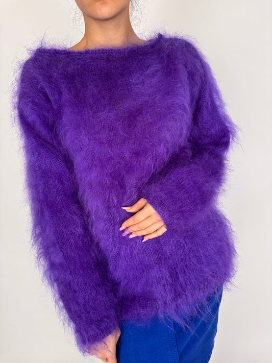 Pulover electric violet din mohair super pufos