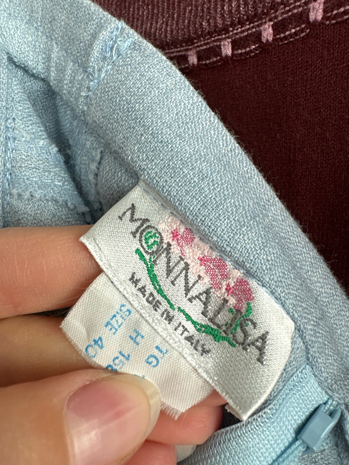 Fustă ultra mini de brand luxury Monnalisa baby blue din stofă extrafina de lana
