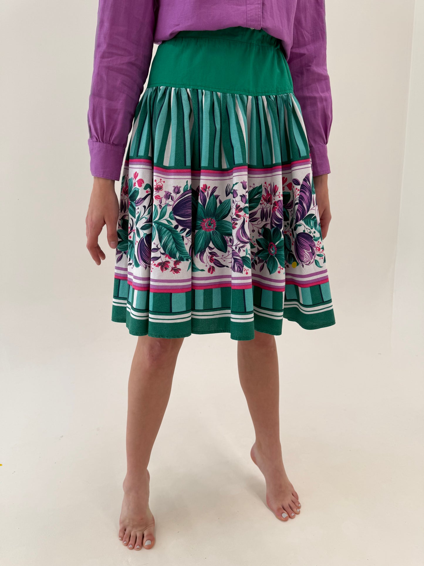 Fustă vintage cu print superb din bumbac premium cu talie elastică