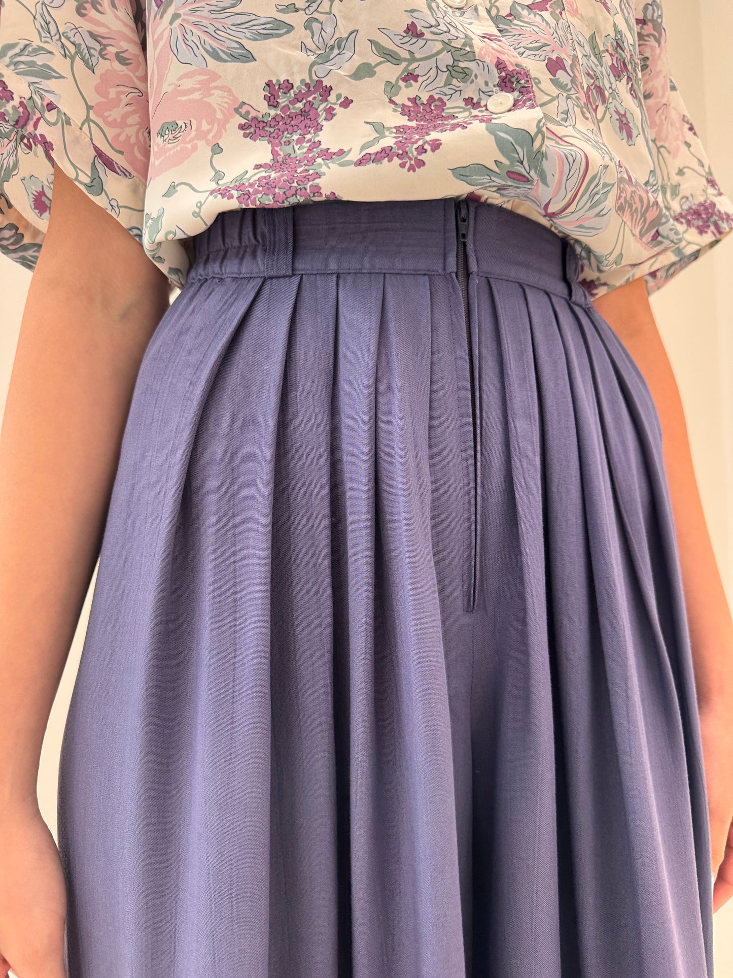 Fustă pantaloni lavender blue cu talie ultra înaltă marcată elastică