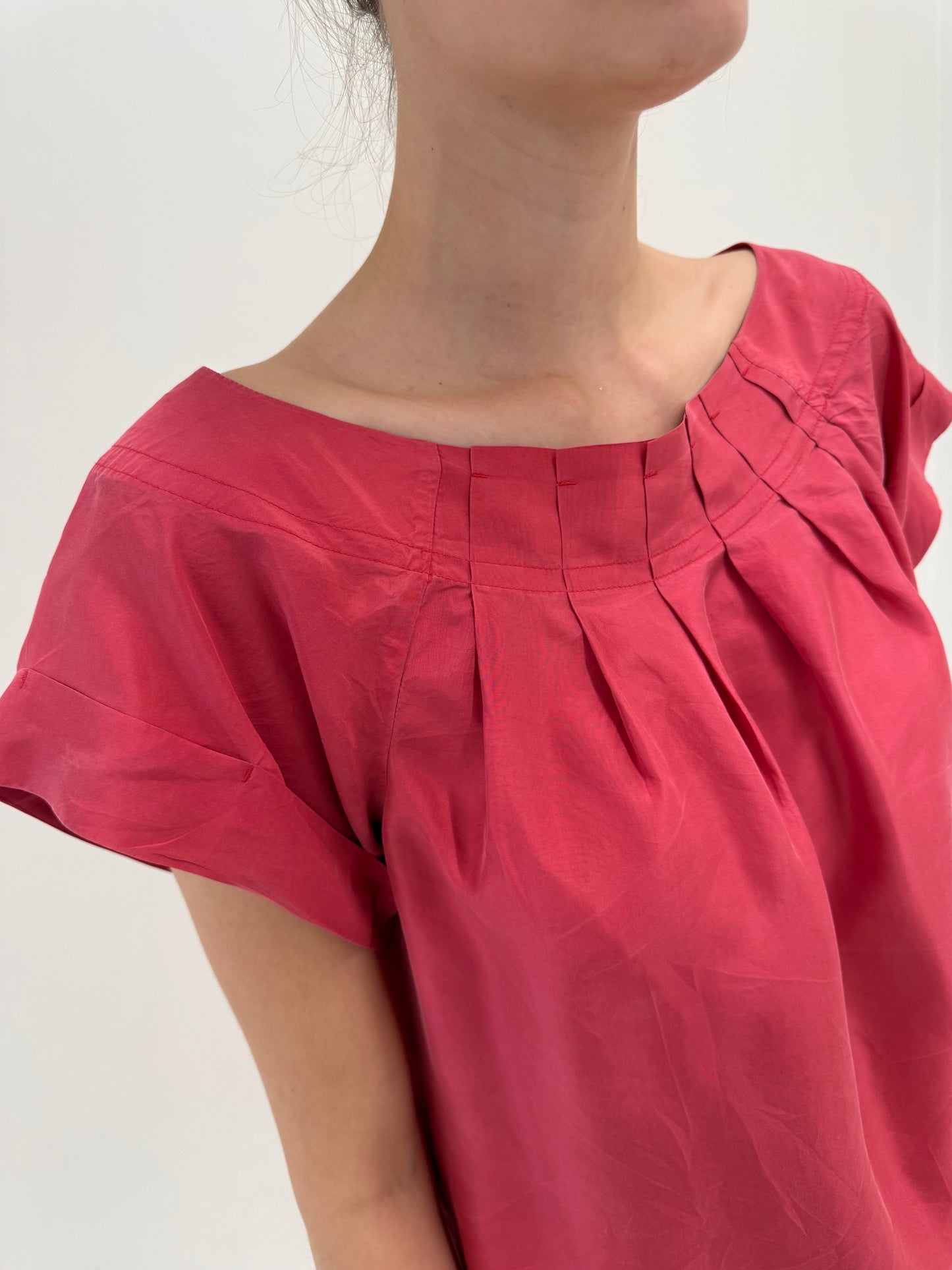 Top din panzica de mătase naturală in croi lejer rose pink