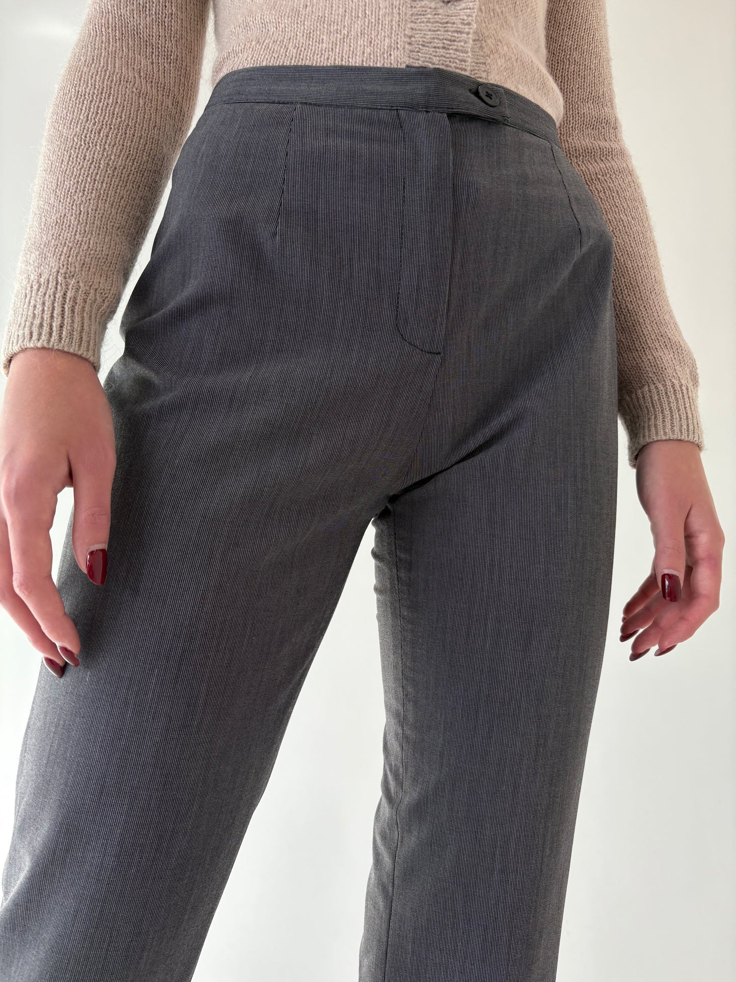 Pantaloni petite țigaretă cu talie înaltă din stofita extrafina de lana ușor strech