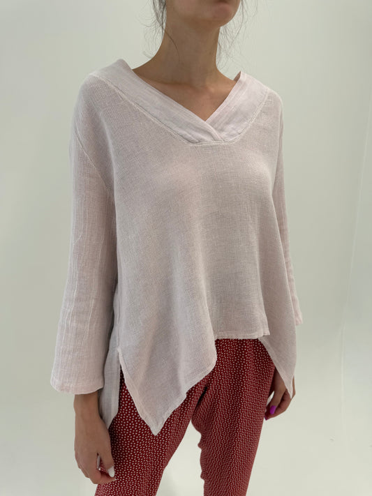 Tunica powder pink din pânză de in și panza bumbac în croi chic oversized