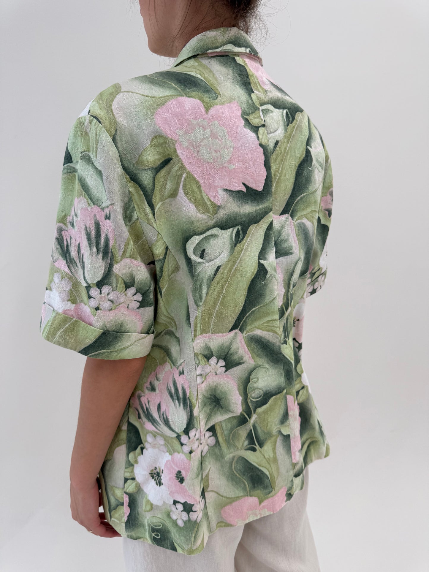Sacou din pânză de bumbac cu print organic superb în croi clasic