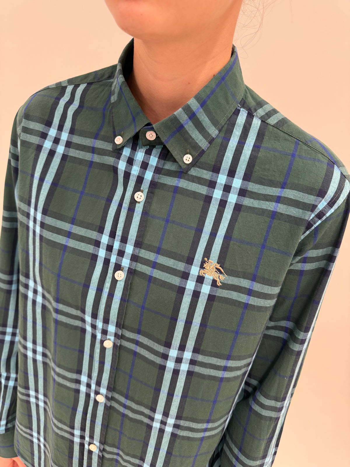 Cămașa Burberry button down cu print specific brandului din bumbac