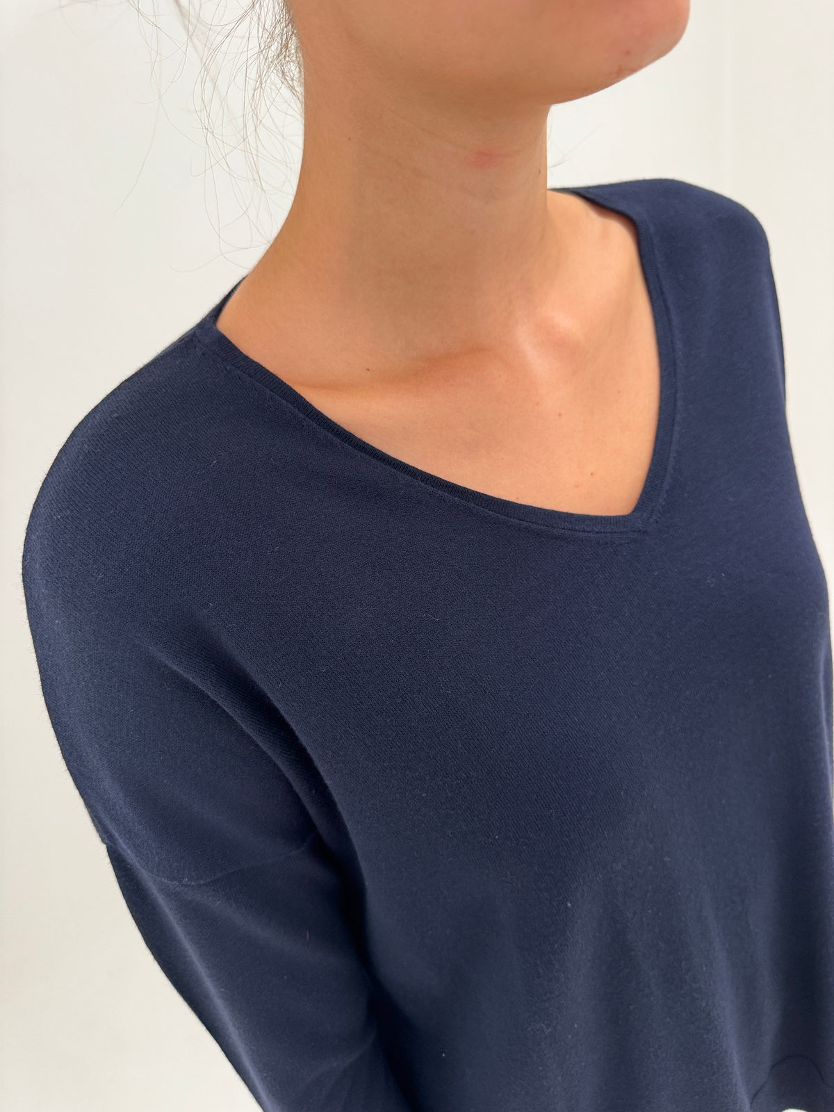 Pulover Max Mara în croi oversized din bumbac Navy blue V neck