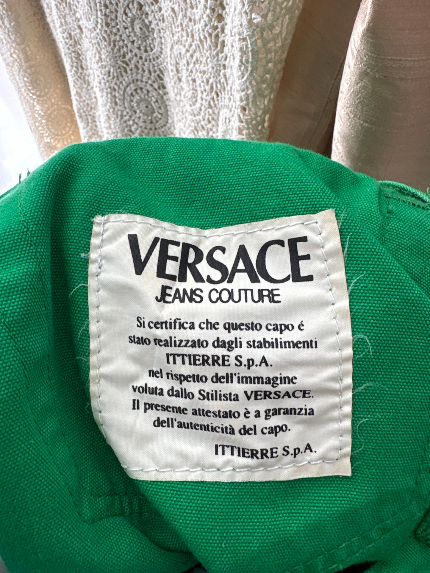 Pantaloni vintage Versace din pânză cu talie ultra înaltă electric green