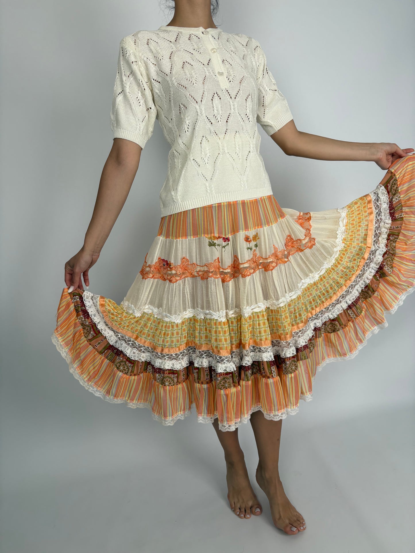 Fustă vintage extrem de amplă cu tehnica patchwork