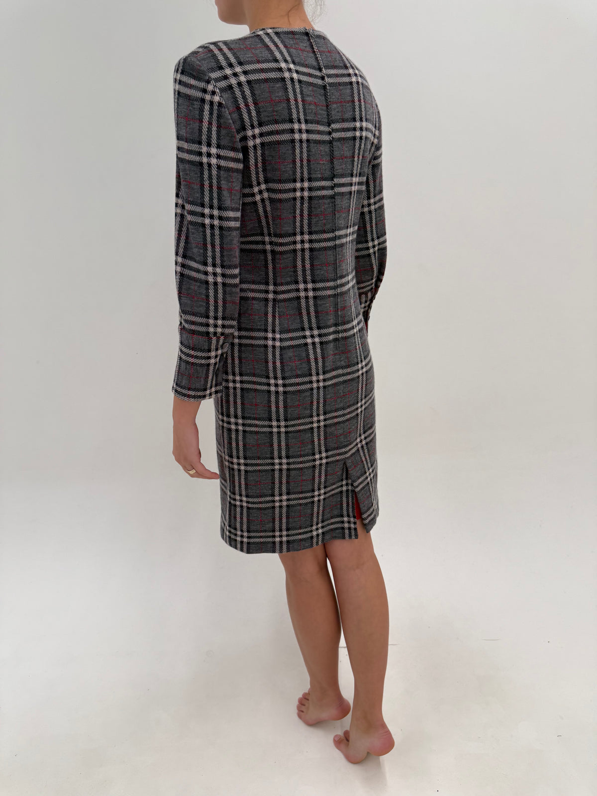 Rochie din tricot dens cu print în stil Burberry din lana extrafina