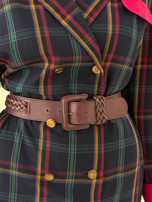 Centura italiană împletită din piele naturală chocolate brown