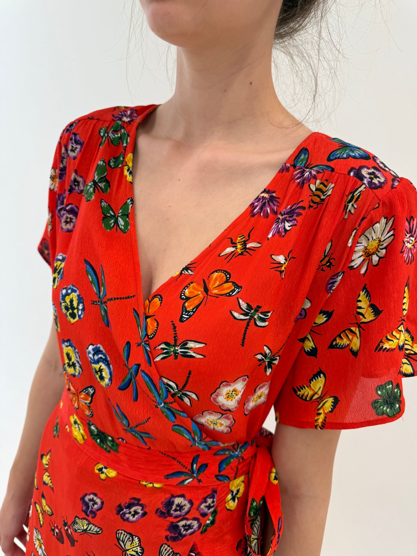 Rochie petrecută electric red cu print maxi în croi super feminin