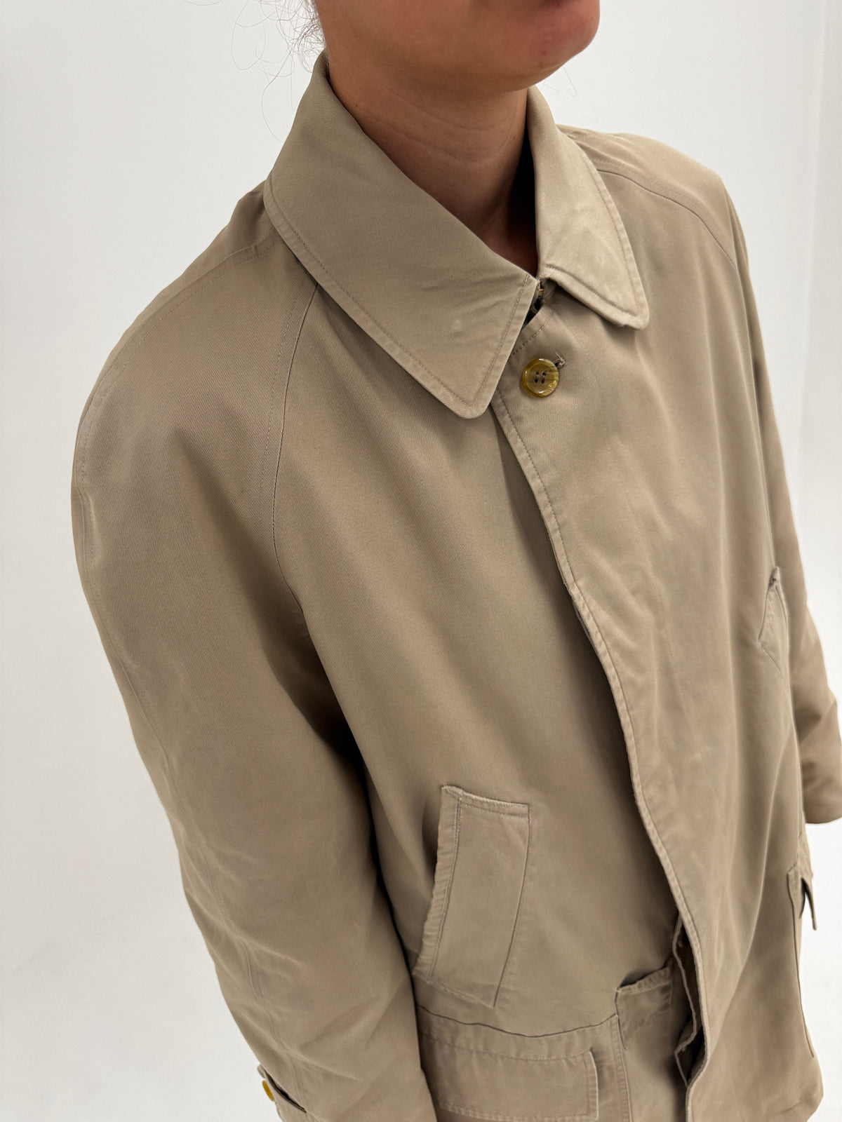 Trench Burberry vintage din gabardină de bumbac cu interior cu print specific brandului